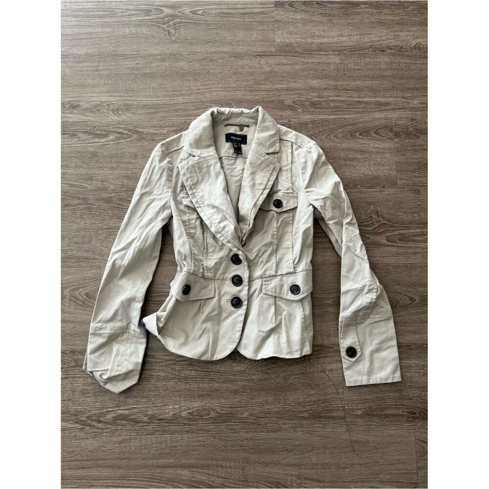 MNG Suit Mango Blazer Fitted Button Jacket Cream Beige Notch Lapel Women’s 6